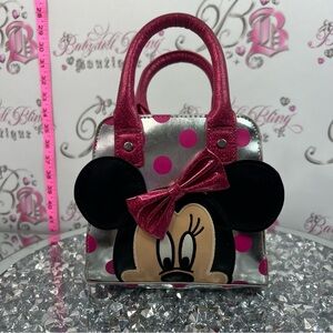 Disney Minnie Mouse small purse bag Pink and Silver Polka Dot Mini Tote dotted